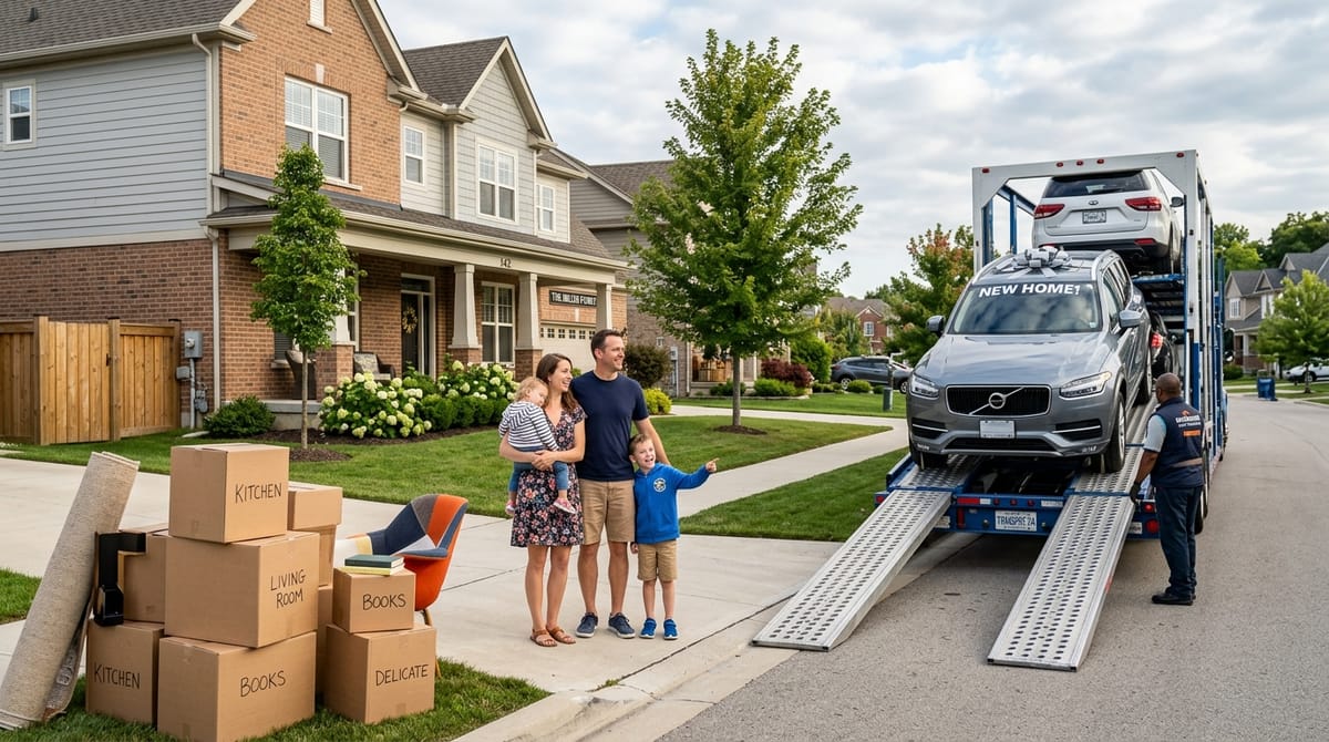 Residential vehicle delivery during family home relocation move