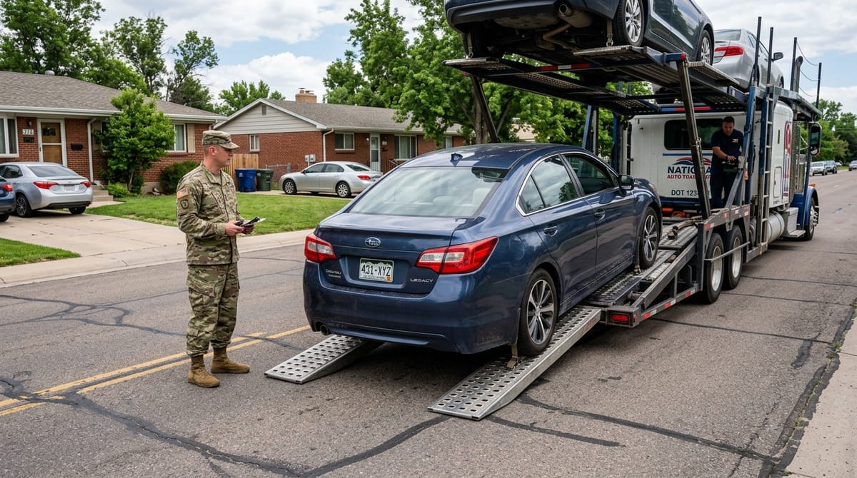Military vehicle transport near military base installation